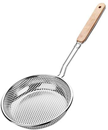 Schaumlöffel Sieb Schöpfkelle Edelstahl-Mikro-Lochungen Skimmer Sieb, Pasta Nudel Net Korb mit Holzgriff Seiher Küche Ölfilter for frittierte Lebensmittel und Pasta Schaum Abseihlöffel