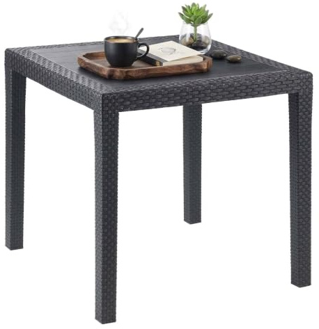 Dmora - Tavolo da esterno Agrigento, Tavolo quadrato da giardino, Ripiano fisso effetto rattan, 100% Made in Italy, 79x79h72 cm, Antracite