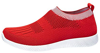 Xmiral Sneakers Damen Einfarbig Sportschuhe Atmungsaktives Netz Schl黳fen Schnellverschluss Sommerschuhe(40,Rot)