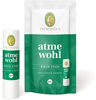 PRIMAVERA Atmewohl Riech Stick bio 0,8 ml - Eukalyptus- und Pfefferminzduft - Aromatherapie für Unterwegs, ätherische Öle - vegan