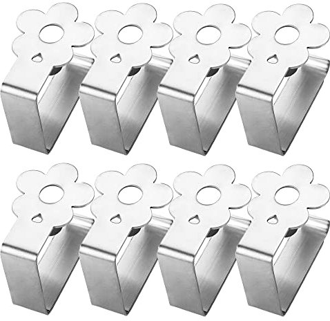 Aongray Flower design Table Cloth Clips, Set of 8, Silver Stainless Steel Table Cloth Clips, for 2.5 to 3.5 cm Thick Table Top, Indoor Outdoor Tablecloth Holder