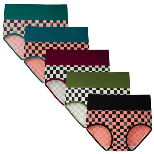 INNERSY Underbyxor för damer i stretchig bomull, hög midja, trosor, mjuka underkläder, 5-pack, M