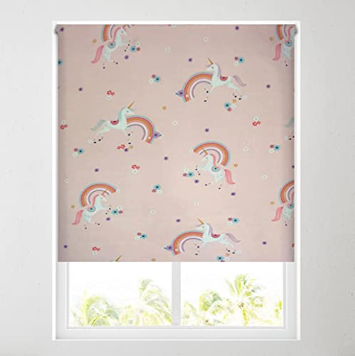 Barnes Blinds - Children's Blackout Roller Blinds for Windows, Custom Cut to Size - Black Out Thermal Fabric Durable Fittings Easy Fit - Roller Blind Patterned - Kids (Unicorns 61cm)
