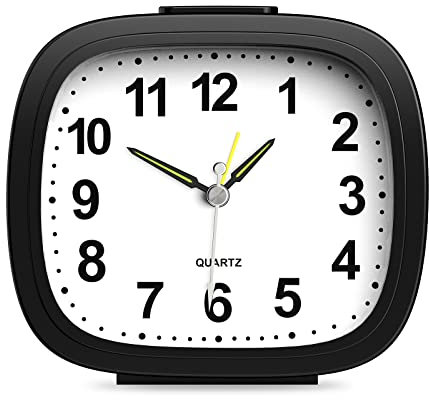 Brifit Silent Alarm Clocks Bedside Non Ticking Bedside Clock Battery Powered with Night Light Large Display Snooze Function Basic Alarm Clock, for Heavy Sleepers Travel Bedroom Desk Easy to Read