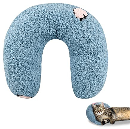 Andiker Pillows for Cats, U Shape Soft Fluffy Cat Pillow for Cat to Lay On Cats Bed Pillow Ultra Soft Pet Pillow for Cat Fluffy Cat Pillows for Indoor Cats and Puppies to Improve Sleep Quality(Blue)