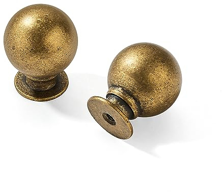 Cabdm 10-pack, 25 mm, skåpknoppar i antikmässing, stora kraftiga lådknoppar, metallvara för köksskåp, vintageknoppar, låddrag, antikguld
