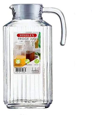 Glass Pitcher Jug with Lid Fridge Door Clear Carafe Juice Pitchers Lidded Refillable Picnic for Drinks Water Cocktail Ice Tea Beverage Pouring Spout Jugs/Pitchers Parties Tableware (1.8L)