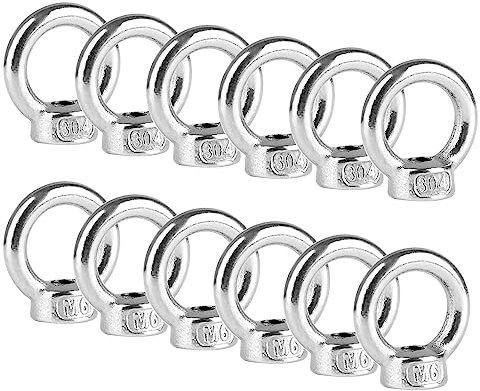 12 dadi ad anello M6, 304 occhielli a vite in acciaio inox, dadi ad occhiello filettati, occhielli ad anello per dispositivi di sollevamento, accessori per sollevamento funi