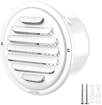 White 304 Stainless Steel Air Vents Cover, piiyoosnn Louvered Grille Cover Vent Flat Ducting Air Vent Wall Inlet with Built-in a Fly Screen Mesh for HVAC Ventilation (6 inch (150mm) White Paint)