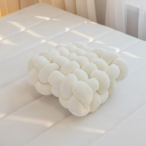 VanderHOME Gepolstertes Sitzkissen,knotenkissen, Geknotetes Kissen, Knot Kopfkissen, Plüsch Kissen Weiche,Stuhlpolster/Matratzenkissen für Stühle M-Milchweiß