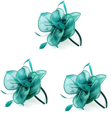 FRCOLOR 3stücke Haaraccessoire Aus Grünem Organza Mit Federn Elegantes Stirnband Für Hochzeiten Partys Und Besondere Anlässe Stilvolles Kopfschmuck-accessoire Für Damen Und Mädchen