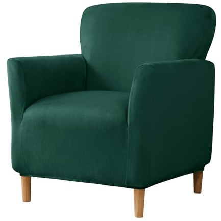 BXFUL Samt Sesselbezug Stretch Sesselüberwurf überzug für Sessel Mit Elastischem Boden Sofa Überwürfe für Sessel Clubsessel Stuhl Sesselhusse für Hunde Katzen (Dunkelgrün)