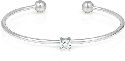 SAGA GIOIELLI® Bracciale Donna in Acciaio Inossidabile Regolabile con Zircone da 5 mm – Punto Luce Elegante Braccialetto Rigido Aperto, Idea Regalo Raffinata