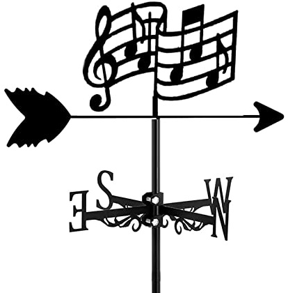 Wind Vane Spray Paint Iron Weathervane Direction Indicator Hollow Out Metal Sheet Music Guitar Weathercock for Outdoor Garden Yard Ornament,Sheet Music