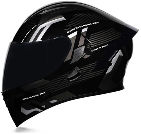 Woljay Full Face Flip Up Motorcycle Modular Helmet Integrated Motorbike Dual Visor for Adults Men Women Moped Street Racing DOT Approved (M,Count Black Silver - Smoke Visor)