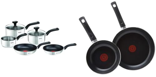 Tefal Comfort Max, Pan Set, 14cm Milkpan, 16cm and 18cm Saucepans with Lids & Taste Twin Pack, Aluminium Frying Pans, Pan Set, Pans 20 cm and 28 cm Diameter, Non-Stick