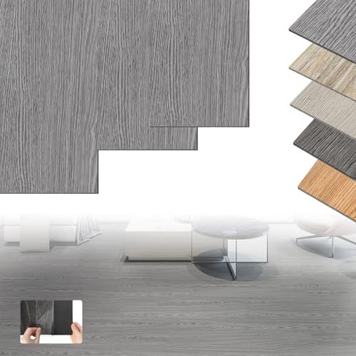 XINZI PVC Bodenbelag Vinylboden Selbstklebend, 54 Vinyl Fliesen Klebefliesen Boden, 7,53m² Holz-Effekt Klebefliesen, Verschleißfest Wasserfest für Küche Wohnzimmer Balkon (Eiche Grau)