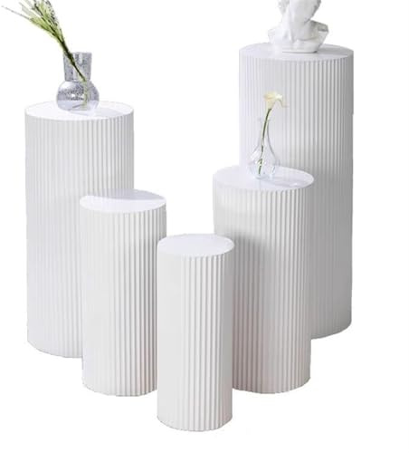 WDJBPSH Dekosäule 5er-Satz Rund Zylinder-Sockel, Metall Desserttisch-Säulen für Party Hochzeit/Geburtstagsfeier/Baby Shower Veranstaltung Dekoration, Hohle Ausführung(White)