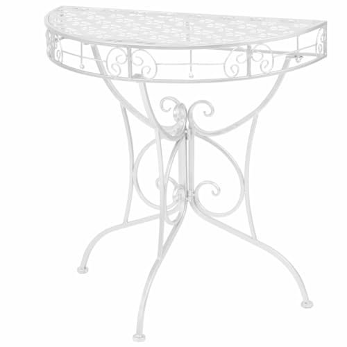 JUDYY Beistelltisch, Tabletttisch, Blumenhocker, Nachttisch, Couchtisch, Wohnzimmer, Nightstand, Vintage-Stil Halbrund Metall 72x36x74 cm Silber