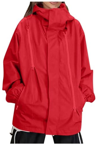 Flodxo Rain Jacket Women ladies waterproof jackets plus size lightweight outdoor hiking rain jacket lightweight windbreaker baggy rain coat casual loose oversized jackets for walking Red 3XL