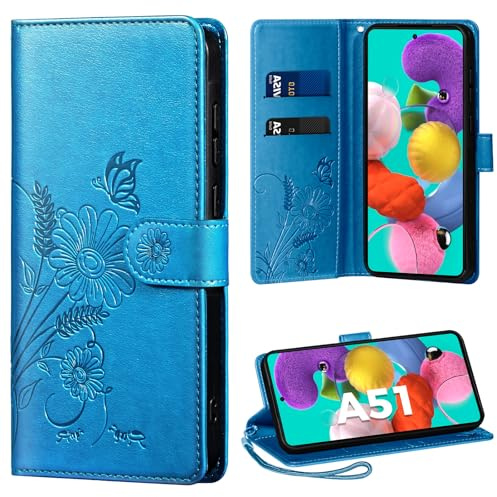 Handyhülle für Samsung Galaxy A51 Hülle, Schutzhülle für Galaxy A51 PU Lederhülle Tasche Flip Case Kartensteckplätzen Klapphülle Kompatibel mit Samsung A51 Hülle, Blau
