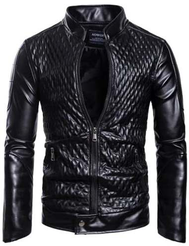 Chaqueta de cuero para hombre, cuello alto, ligera, de piel sintética