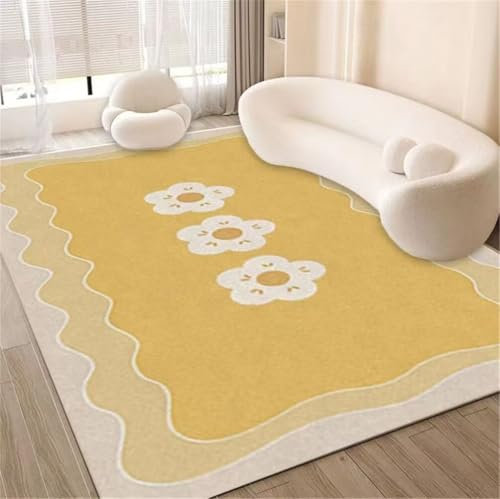 RUGMRZ Small Rugs for Living Room Bodenmatte Kinderzimmer 90x150CM waschbarer Teppich Wohnzimmer Area Gelb mit frischem und natürlichem Druckdesign