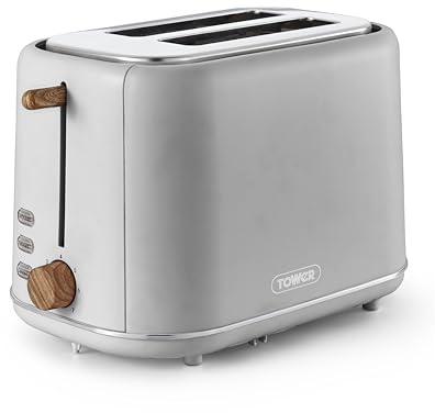 Tower T20027GRY Scandi 2 Slice Toaster with Adjustable Browning Control, Centring Function, 800W, Dove Grey