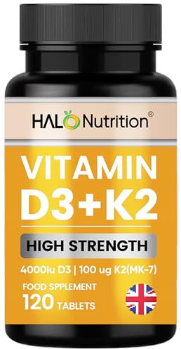 Vitamin D3 4000 iu & Vitamin K2 MK7 100μg - 1 Year Supply, 365 Easy-Swallow Vitamin D3 K2 Tablets, 1-A-Day High Strength Vegetarian D3 and K2 Vitamin Supplements, Vitamin D Tablets by Halo Nutrition