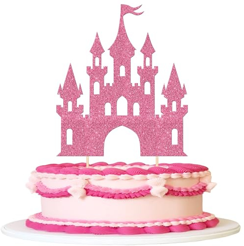 SYKYCTCY 1 Pack Castle Cake Topper Princess Cake Topper Glitter Celebrating Princess Happy Birthday Cake Pick Castle Theme Cake Decoration for Baby Shower Kids Girls Birthday Party Supplies