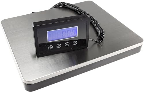 Pèse-colis numérique jusqu'à 50 kg avec plateforme d'affichage balance à lettres avec grande plateforme LCD externe éclairé 30x25cm avec câble spiralé