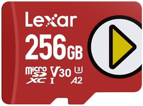 Lexar Carte mémoire microSDXC 256 Go Play, UHS-I, C10, U3, V30, A2, Full HD et vidéo 4K, jusqu'à 205/140 Mo/s, Stockage étendu pour Nintendo-Switch, appareils de Jeu, Smartphones, tablettes
