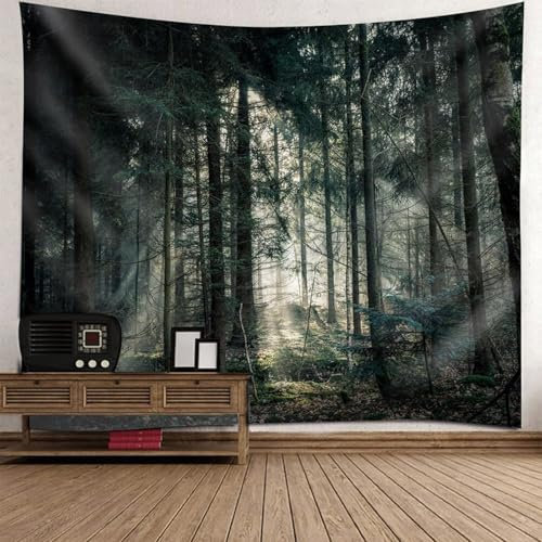 Aotiwe Wandbehänge Tücher, Wandteppich Nordisch Wald Schwarz Grün Wall Hanging Art 150x130cm