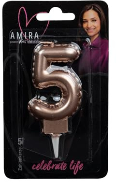 DECOCINO Meets Amira - Vela con números en oro rosa, número 5, elegante decoración para fiestas de cumpleaños, fiestas o un aniversario, ideal para tartas, tartas o magdalenas, 7 cm de alto