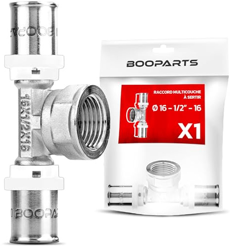 BOOPARTS – Pressfitting T-Stück Ø16 mm x 1/2 Innengewinde x Ø16 mm | TH Kontur T-Verbinder für Mehrschichtverbundrohr | 1 Stück