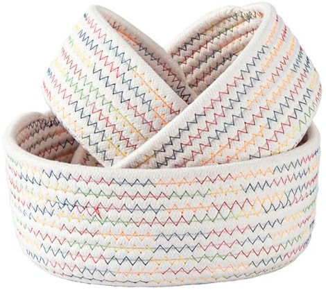 Oenothera 3 Pièce Corbeille Rangement, Boite de Rangement, Panier en Corde de Coton Tissé, pour Salon étagères Chambre à Coucher