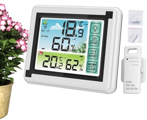 Thermomètre extérieur intérieur sans fil - Affichage numérique, 3 capteurs Thermomètre sans fil | Moniteur de température et d'humidité avec contrôle tactile à haute sensibilité, grand écran LCD, indi