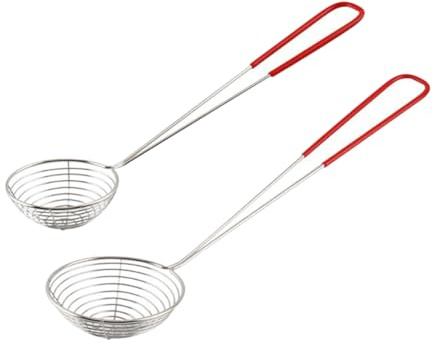 JIHUOO 2 Pcs Stainless Steel Spider Strainer Skimmer Spoons Hot Pot Strainer Scoops Wire Cooking Skimmer Ladle Small Frying Spoon Small Wire Skimmer Colander with Handle for Kitchen