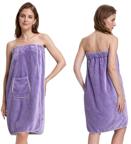 PJGGZ Towel Wrap for Women, Three Adjust Clasps Closure Bath Wraps After Shower Spa Sauna Bathrobe(Available in Plus Size)(Light Purple, L/XL