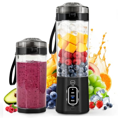 Tragbarer Mixer, Smoothie Maker, 700ML, Maximal 20000 U/min, Schwarz | Persönlicher Mixer, Wiederaufladbarer, Ausgestattet mit Automatik, Jog Funktionen, Edelstahl Scharfe Klingen