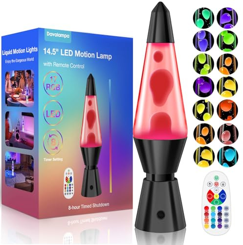 17 Colours Changing Large Liquid Motion Lamps with Remote: LED Smart Night Light for Kids Adults - Relaxing Table lamp Glitter Mood Lighting for Room Decor Birthday Gifts (Black Base, 14.5 Inch)