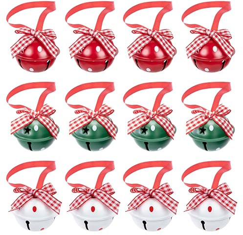 Clochettes Noël Décoration avec Flocon de Neige, Mini Jingle Bells Ornement Cloches et Grelots de Sapin de Noël, pour Arbre de Noel, Mariage Fête Anniversaire, 12pcs
