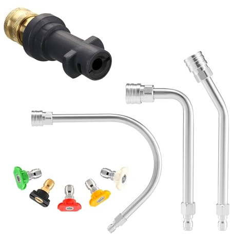 M MINGLE Rallonges Haute Pression, Adaptateur pour Karcher K2-K7, 280 bar | Accessoire de Nettoyage de Gouttières, Tiges Courbées 30°, 90°, 120°, 5 Embouts de Buse, Raccord Rapide 1/4