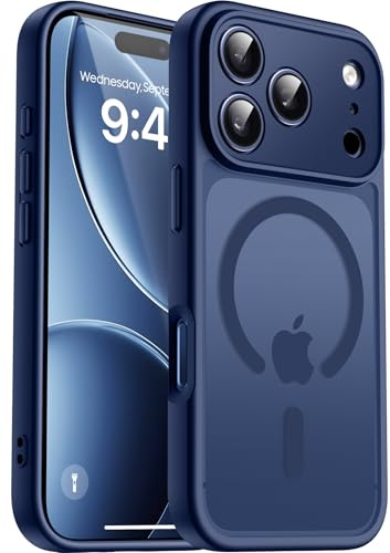 Natiiozie Funda para iPhone 17 Pro 6.3, Compatible con Magsafe Protección Lente Cámara, Anillo Magnético Integrado, Protección Resistente Translúcida Mate Trasera para iPhone 17 Pro - Azul Marino
