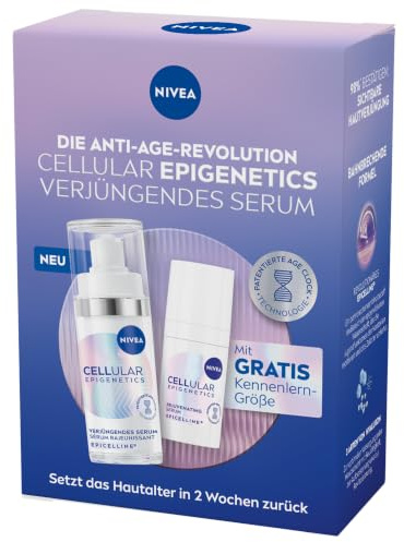 NIVEA CELLULAR Epigenetics Verjüngendes Serum Gesichtspflege Set, setzt das Hautalter in 2 Wochen zurück, mit EPICELLINE und Hyaluronsäure, Originalgröße (30 ml) & Probiergröße (15 ml)
