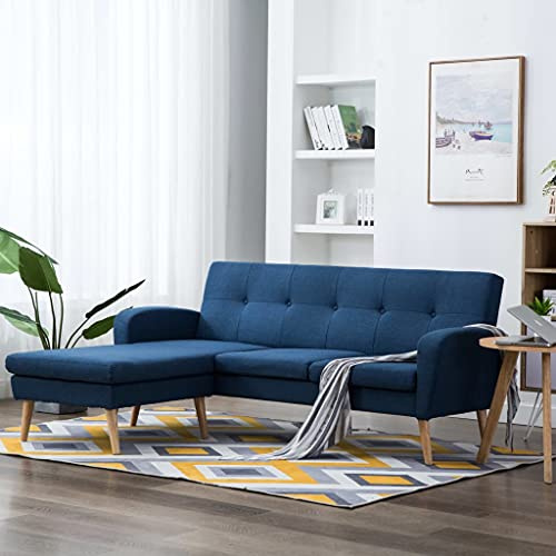 Ecksofa in L-Form, Bezug aus blauem Stoff, 186 x 136 x 79 cm, Gestell aus Holz und MDF, vielseitiges Design mit verstellbarer Chaiselongue, einfache Montage