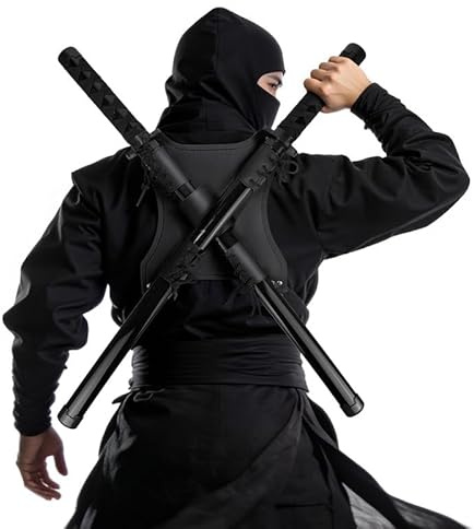 Udekit Ensemble de Sabres Ninja en Bois avec Harnais d'épaule Dorsal – Étui à Armes à Sangle Ajustable avec Deux katanas