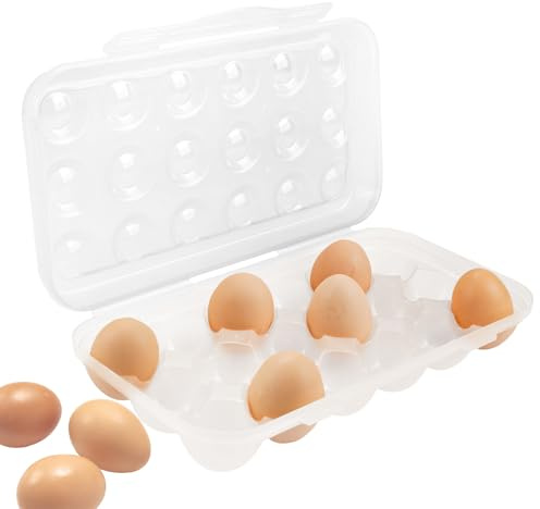RoseFlower 18 Grid Egg Carrier Holder, Shockproof Protable Egg Storage Box with Buckle, Egg Tray, Egg Container Fridge - Camping Picnic Hiking Outdoor, 11.8in x 6.2in x 2.4in * White