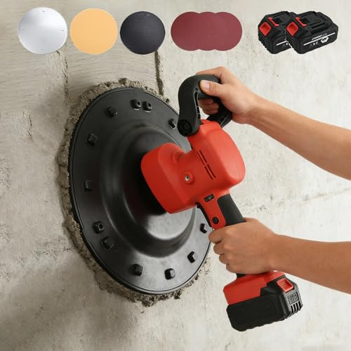 RUODATONLY Frattazzatrice elettrica per Malta da Muratore,Cazzuola lisciante per intonaco Portatile per Rifiniture murali,con Dischi di Ricambio in Carta vetrata spugnosa, 6 velocità 2battery