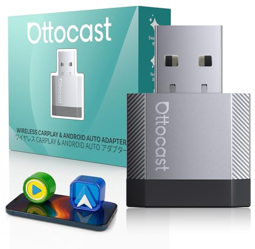 OTTOCAST 2 en 1 Inalámbrico CarPlay y Android Auto Adaptador, Mini Nova 2026 Wireless Adapter Ultra-Compacto, Compatible con ChatGPT Gemini (iOS 26.3+), Plug & Play para CarPlay/Android Auto por Cable